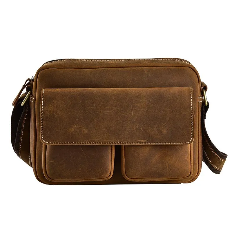 Vintage Leather Mens Small 10" Brown Postman Bag Messenger Bag Small Side Bag For Men
