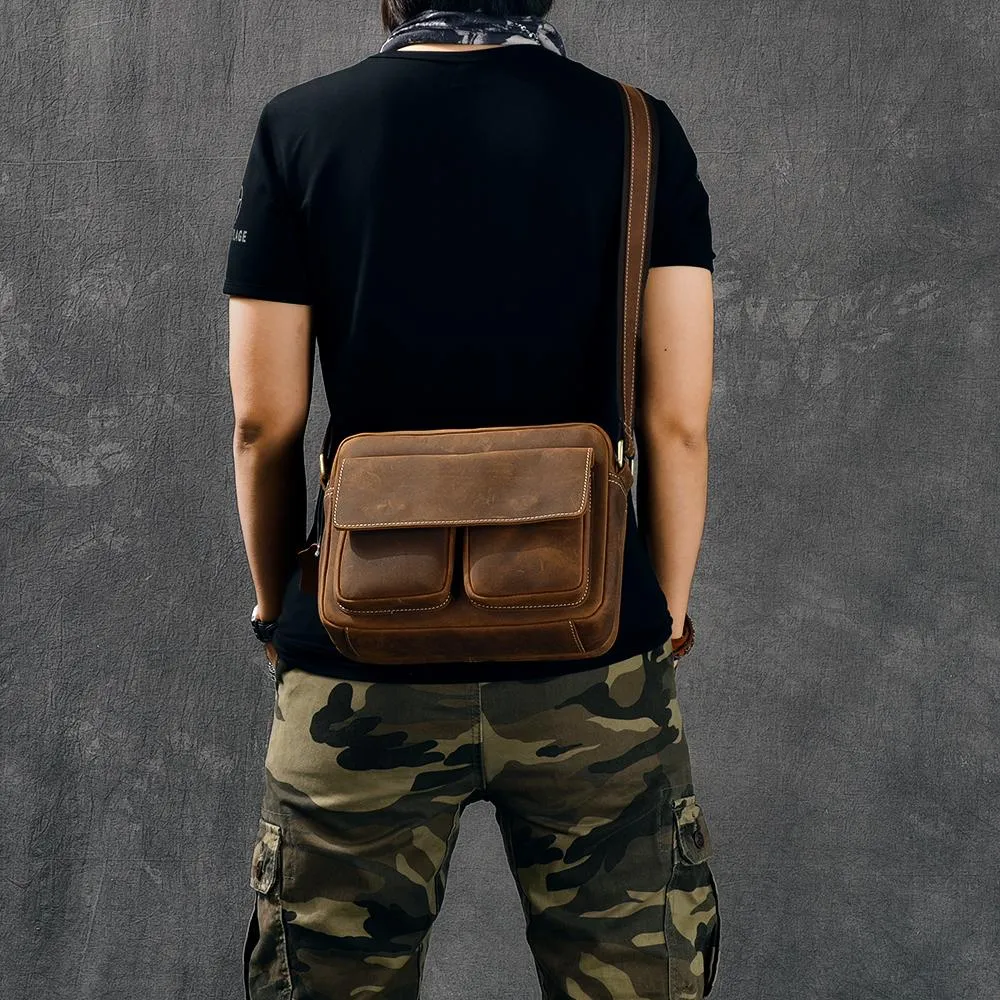 Vintage Leather Mens Small 10" Brown Postman Bag Messenger Bag Small Side Bag For Men