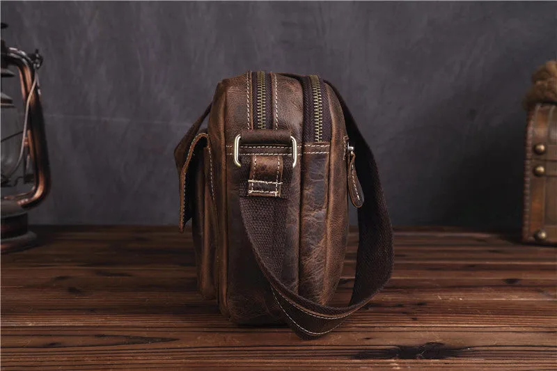 Vintage Leather Messenger Bag Shoulder Bag CrossBody Bag For Men