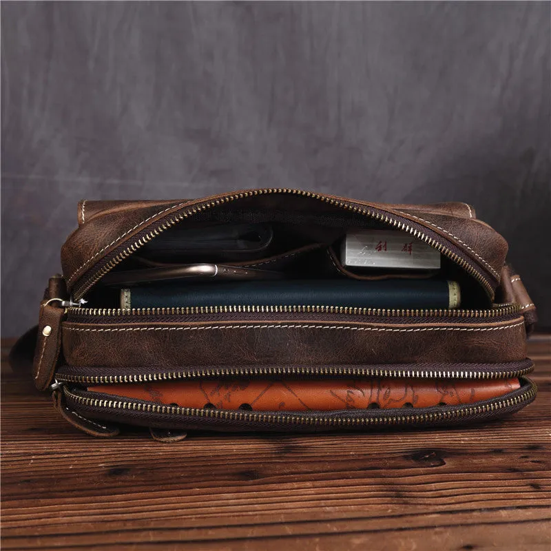 Vintage Leather Messenger Bag Shoulder Bag CrossBody Bag For Men