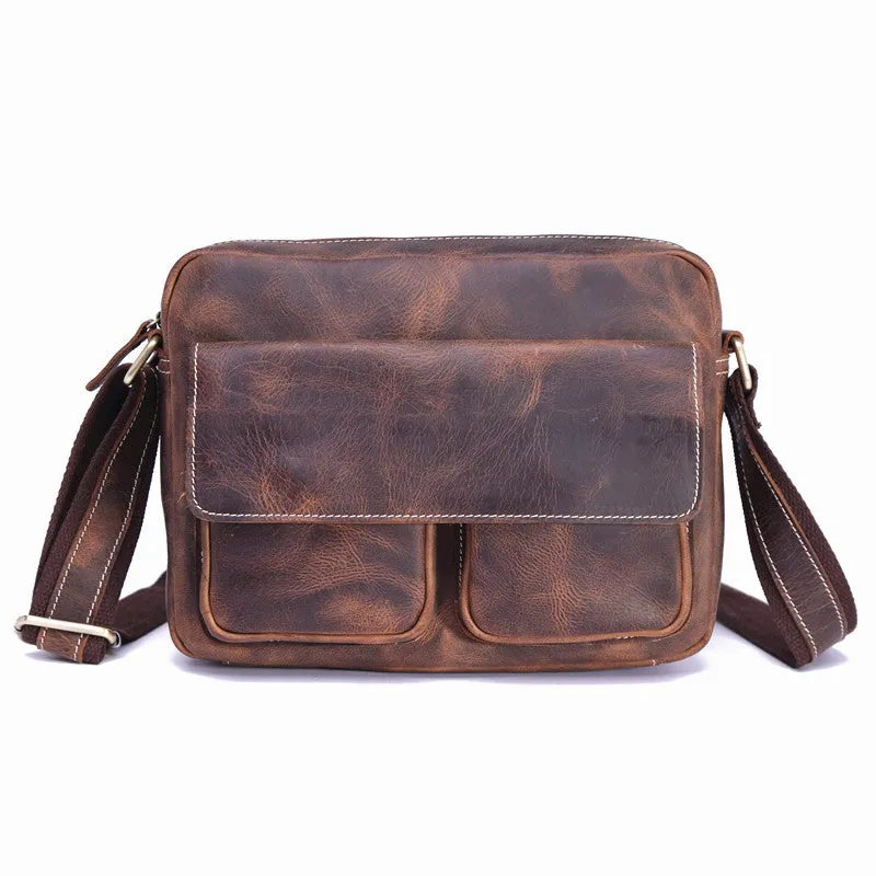 Vintage Leather Messenger Bag Shoulder Bag CrossBody Bag For Men