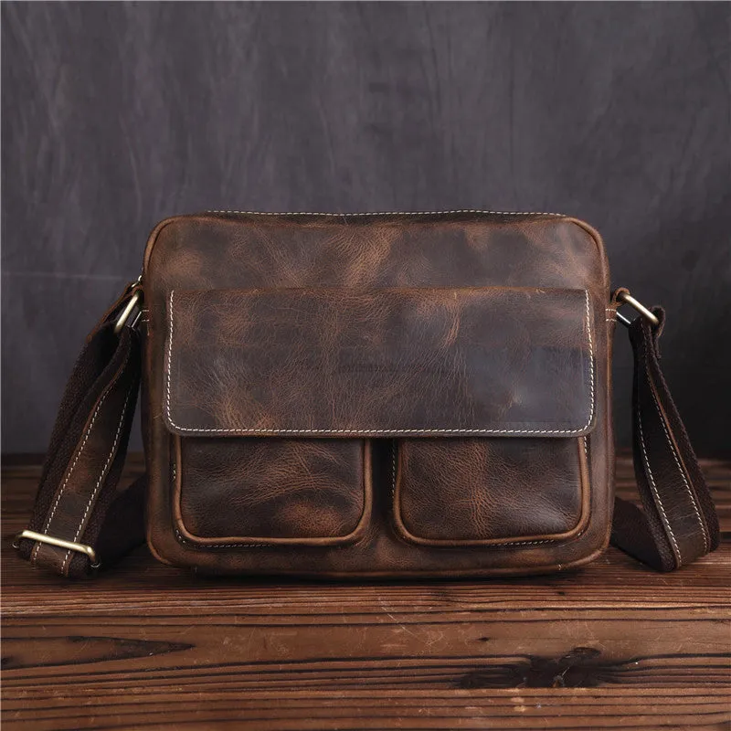 Vintage Leather Messenger Bag Shoulder Bag CrossBody Bag For Men
