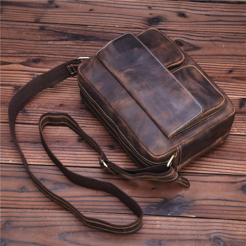 Vintage Leather Messenger Bag Shoulder Bag CrossBody Bag For Men