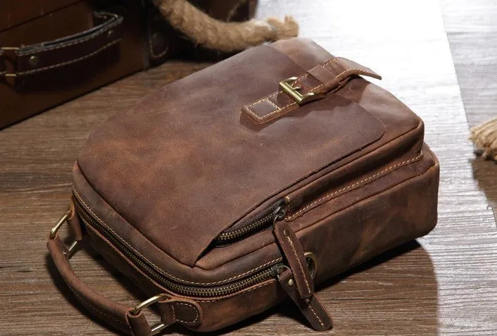 Vintage Leather Small Handbag Messenger Bag Shoulder Bag For Men