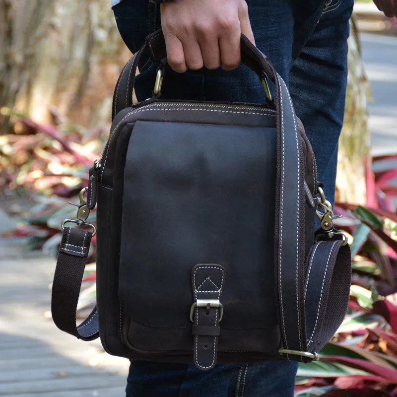 Vintage Leather Small Handbag Messenger Bag Shoulder Bag For Men