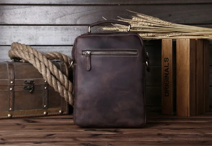 Vintage Leather Small Handbag Messenger Bag Shoulder Bag For Men