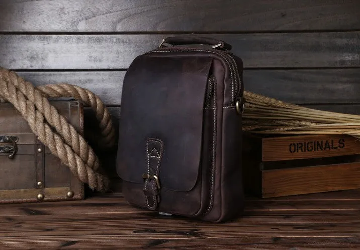 Vintage Leather Small Handbag Messenger Bag Shoulder Bag For Men