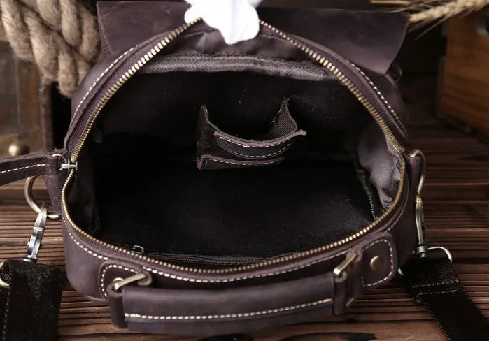 Vintage Leather Small Handbag Messenger Bag Shoulder Bag For Men
