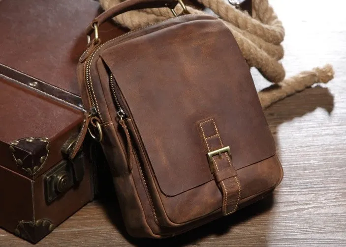 Vintage Leather Small Handbag Messenger Bag Shoulder Bag For Men