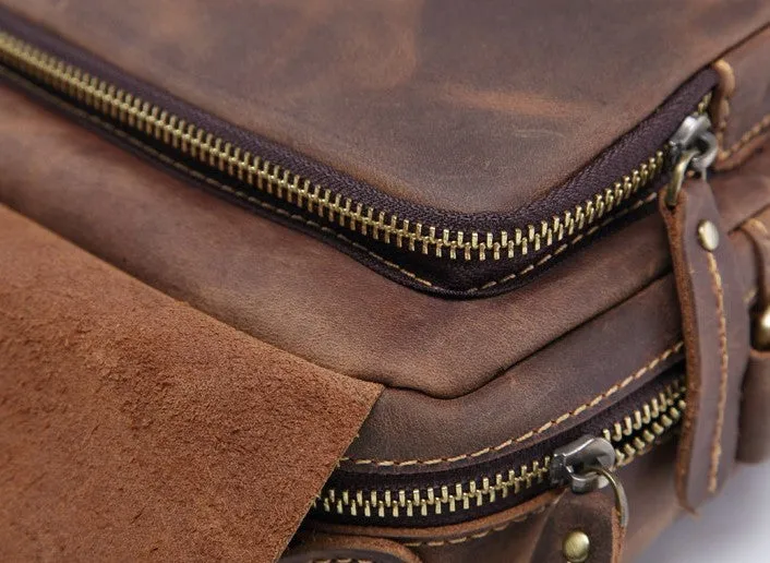 Vintage Leather Small Handbag Messenger Bag Shoulder Bag For Men