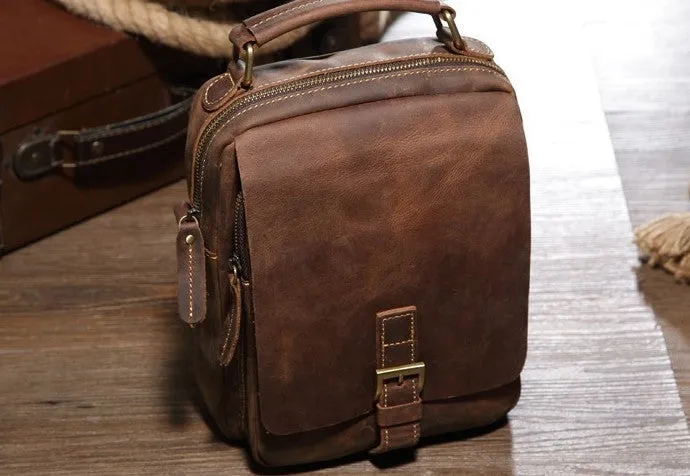 Vintage Leather Small Handbag Messenger Bag Shoulder Bag For Men