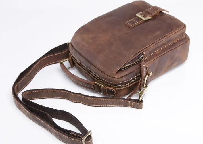 Vintage Leather Small Handbag Messenger Bag Shoulder Bag For Men