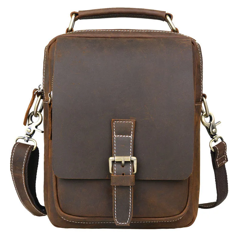 Vintage Leather Small Handbag Messenger Bag Shoulder Bag For Men