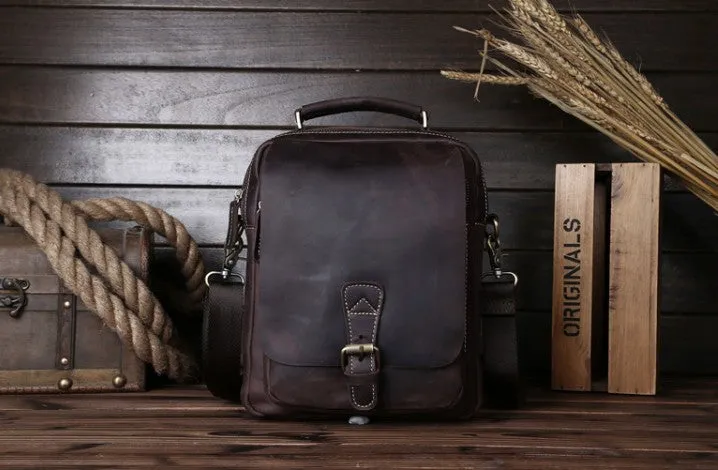 Vintage Leather Small Handbag Messenger Bag Shoulder Bag For Men