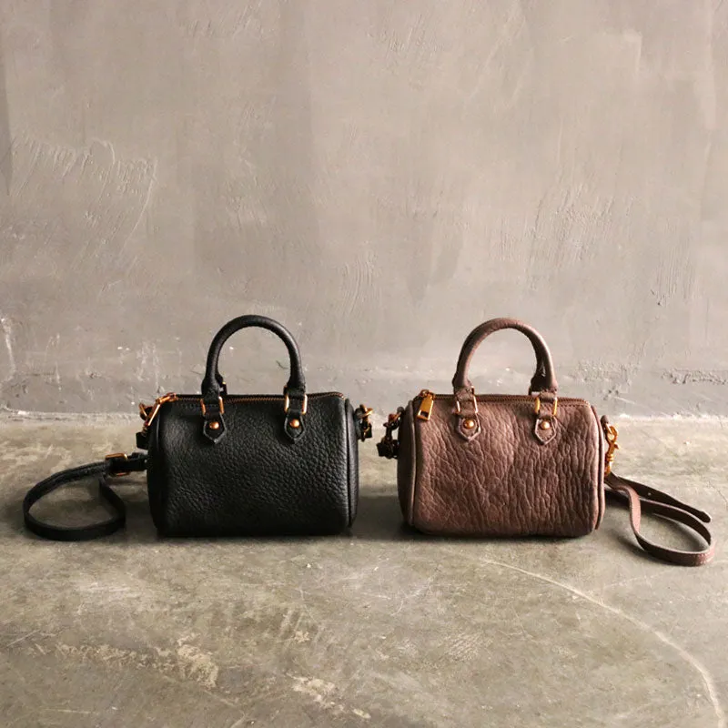 Vintage LEATHER WOMEN Mini Boston Handbag Purse SHOULDER BAG Purses FOR WOMEN