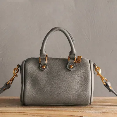 Vintage LEATHER WOMEN Mini Boston Handbag Purse SHOULDER BAG Purses FOR WOMEN