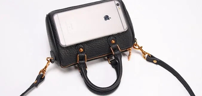 Vintage LEATHER WOMEN Mini Boston Handbag Purse SHOULDER BAG Purses FOR WOMEN