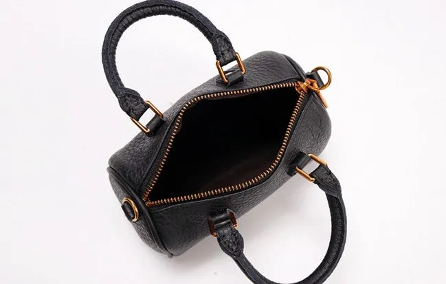 Vintage LEATHER WOMEN Mini Boston Handbag Purse SHOULDER BAG Purses FOR WOMEN