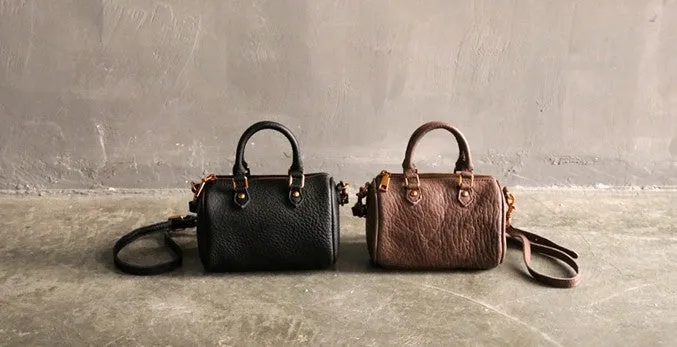 Vintage LEATHER WOMEN Mini Boston Handbag Purse SHOULDER BAG Purses FOR WOMEN