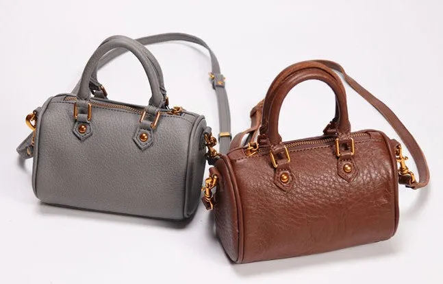 Vintage LEATHER WOMEN Mini Boston Handbag Purse SHOULDER BAG Purses FOR WOMEN