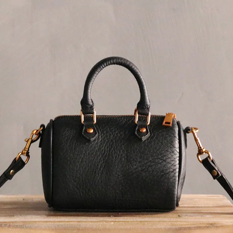 Vintage LEATHER WOMEN Mini Boston Handbag Purse SHOULDER BAG Purses FOR WOMEN