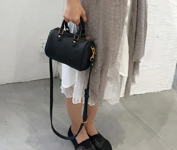 Vintage LEATHER WOMEN Mini Boston Handbag Purse SHOULDER BAG Purses FOR WOMEN