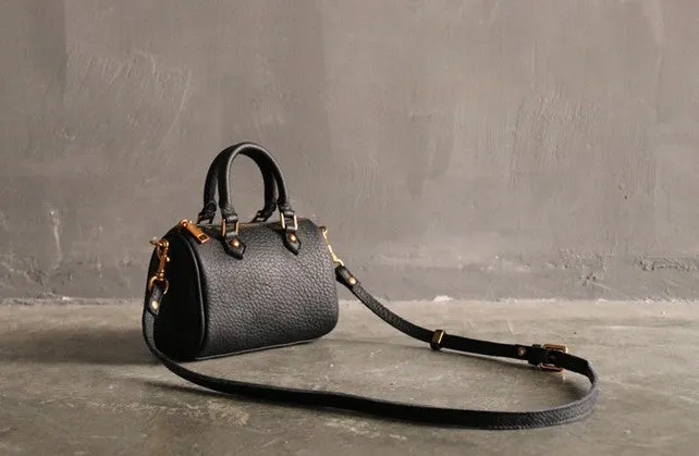 Vintage LEATHER WOMEN Mini Boston Handbag Purse SHOULDER BAG Purses FOR WOMEN