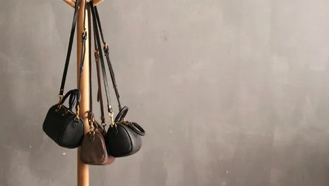 Vintage LEATHER WOMEN Mini Boston Handbag Purse SHOULDER BAG Purses FOR WOMEN