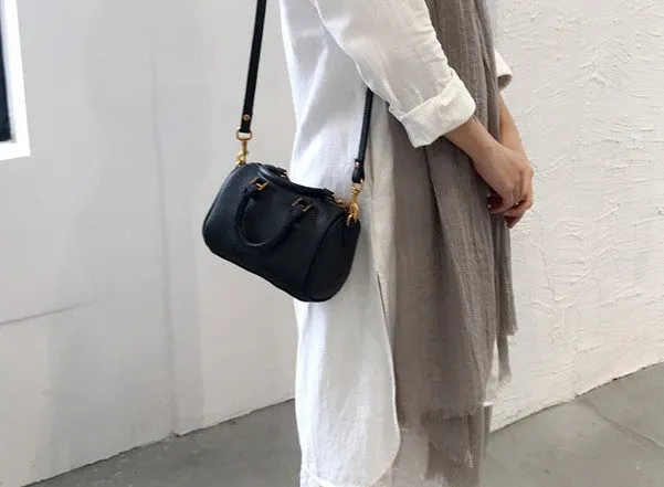 Vintage LEATHER WOMEN Mini Boston Handbag Purse SHOULDER BAG Purses FOR WOMEN