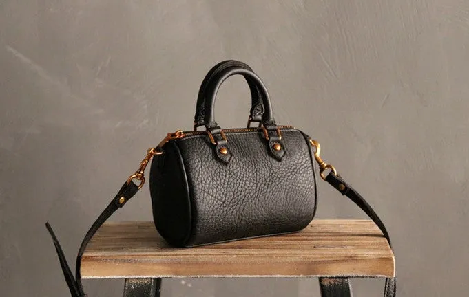 Vintage LEATHER WOMEN Mini Boston Handbag Purse SHOULDER BAG Purses FOR WOMEN