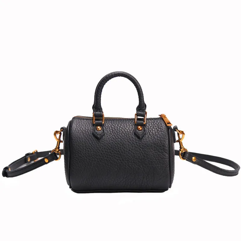 Vintage LEATHER WOMEN Mini Boston Handbag Purse SHOULDER BAG Purses FOR WOMEN