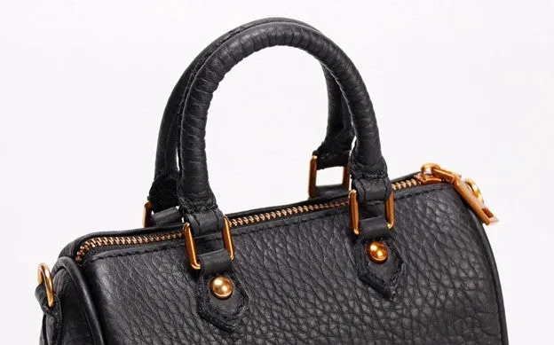 Vintage LEATHER WOMEN Mini Boston Handbag Purse SHOULDER BAG Purses FOR WOMEN