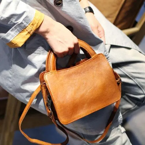 Vintage Womens Brown Leather Top Handle Satchel Small Handbag Black Leather Satchel Shoulder Bag