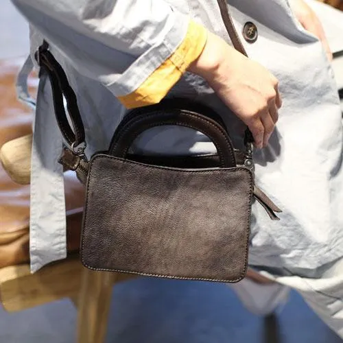 Vintage Womens Brown Leather Top Handle Satchel Small Handbag Black Leather Satchel Shoulder Bag