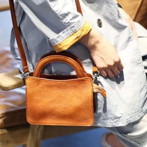 Vintage Womens Brown Leather Top Handle Satchel Small Handbag Black Leather Satchel Shoulder Bag