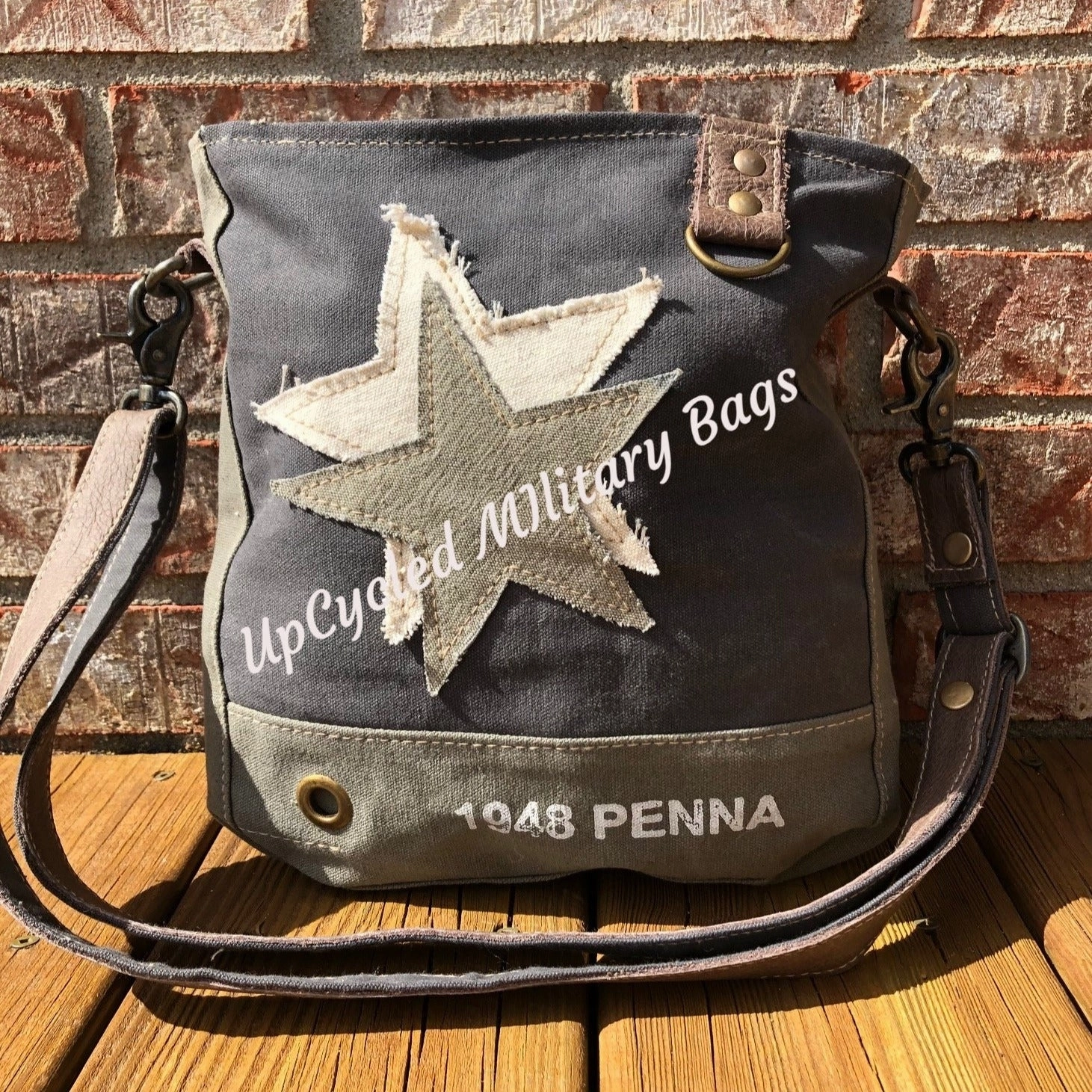 Vintage Double Star Sustainable Canvas Bag Crossbody Purse     Great Size Crossbody!