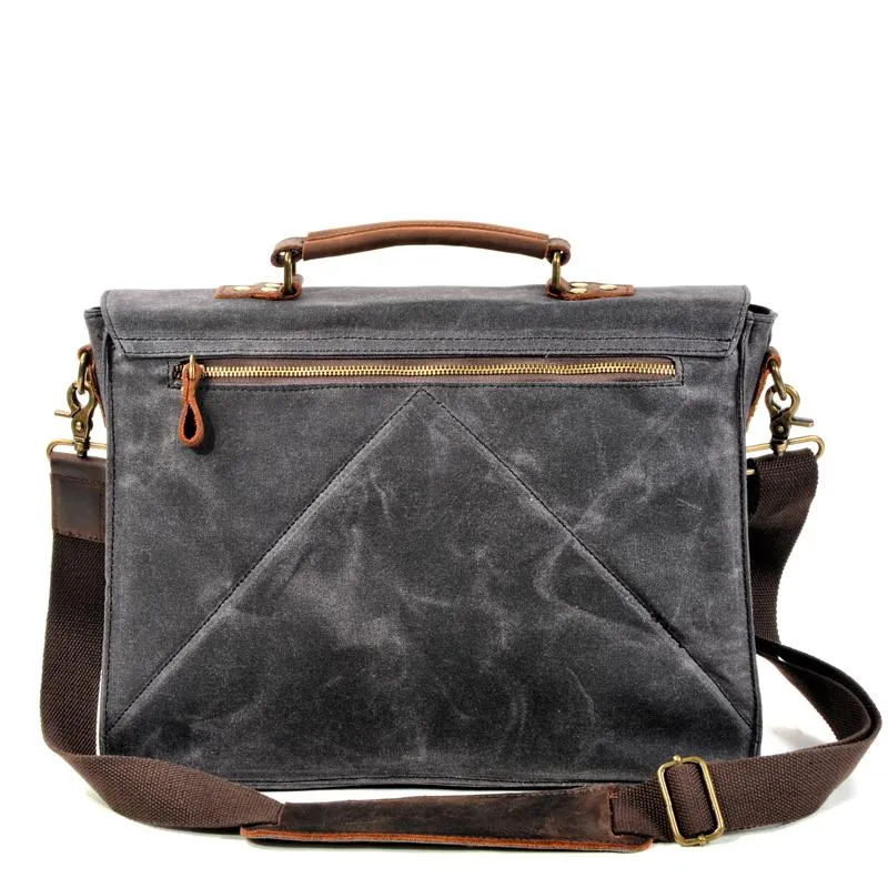 Waxed Canvas Leather Mens Green Casual 14???? Briefcase Handbag Messenger Bag Side Bag For Men