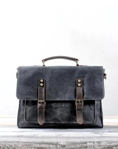 Waxed Canvas Leather Mens Green Casual 14???? Briefcase Handbag Messenger Bag Side Bag For Men