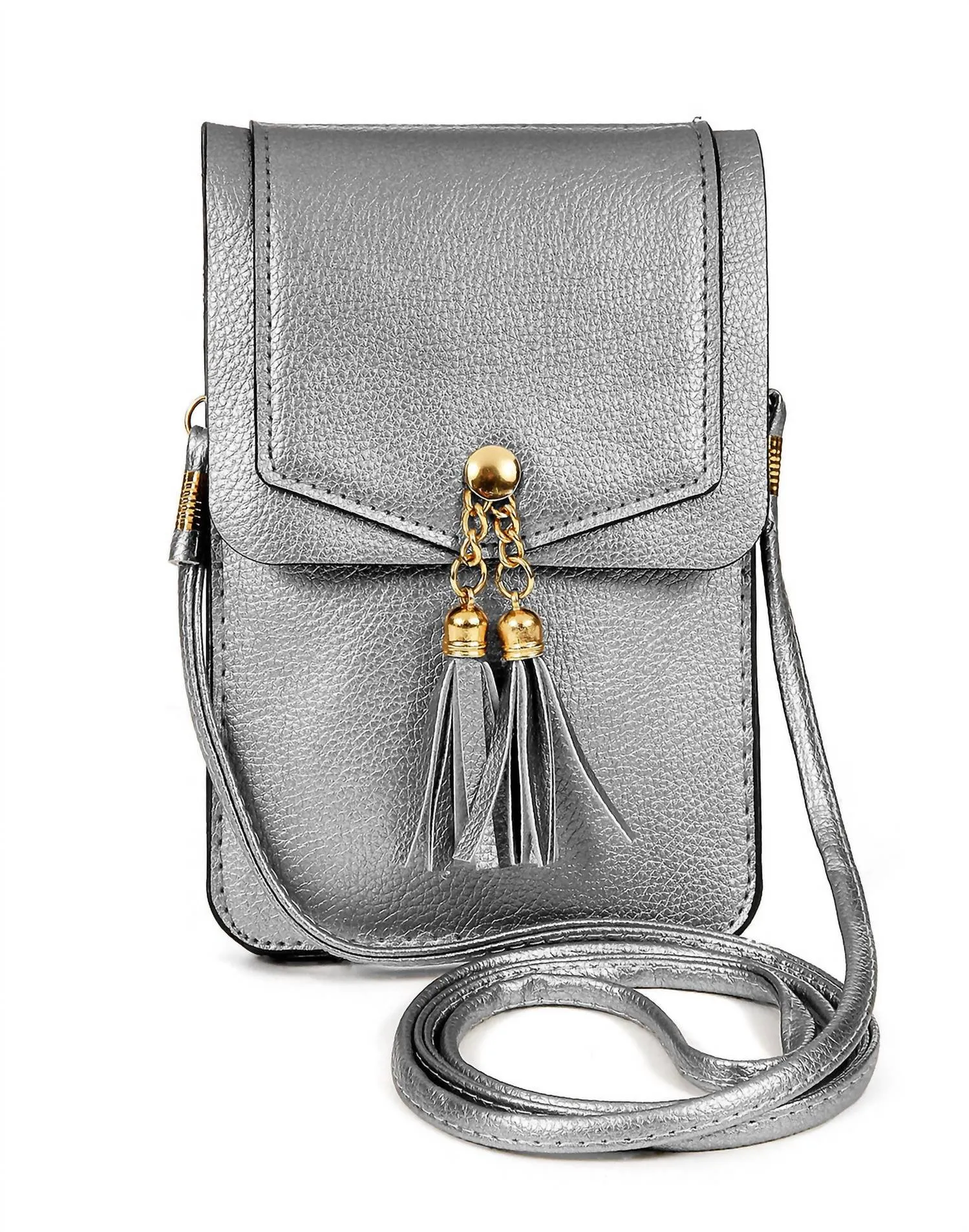 Women's Crossbody Cell Phone Bag In Metallic White