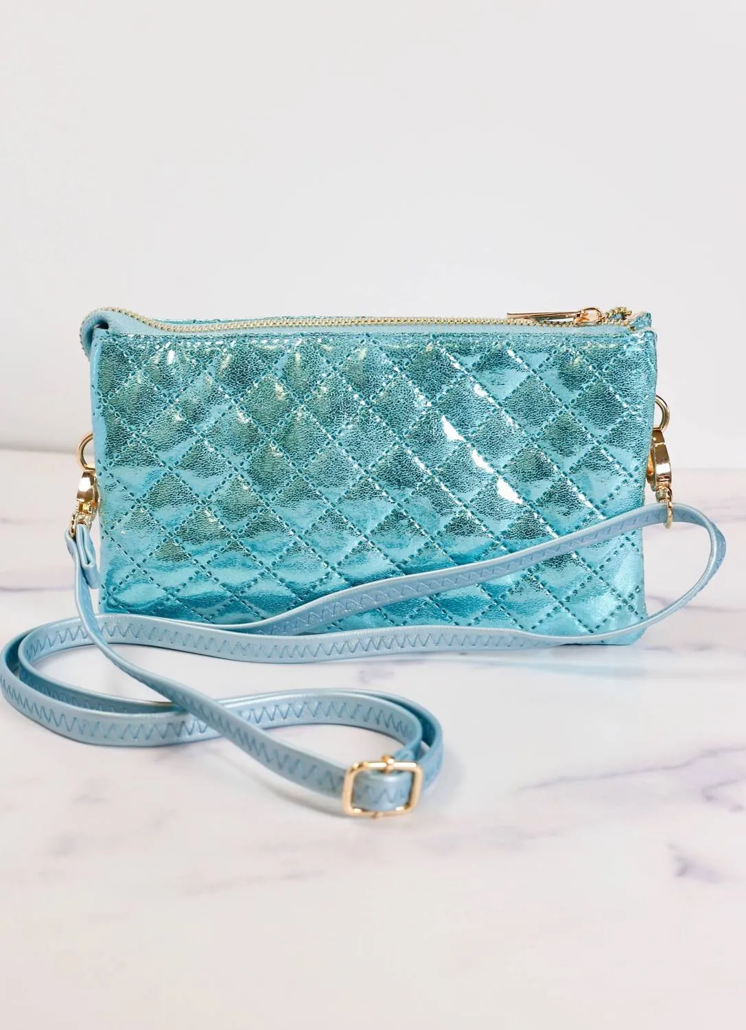 Women's Liz 3 Divider Quilted Crossbody Convertible Bag In Aqua Marine Pop