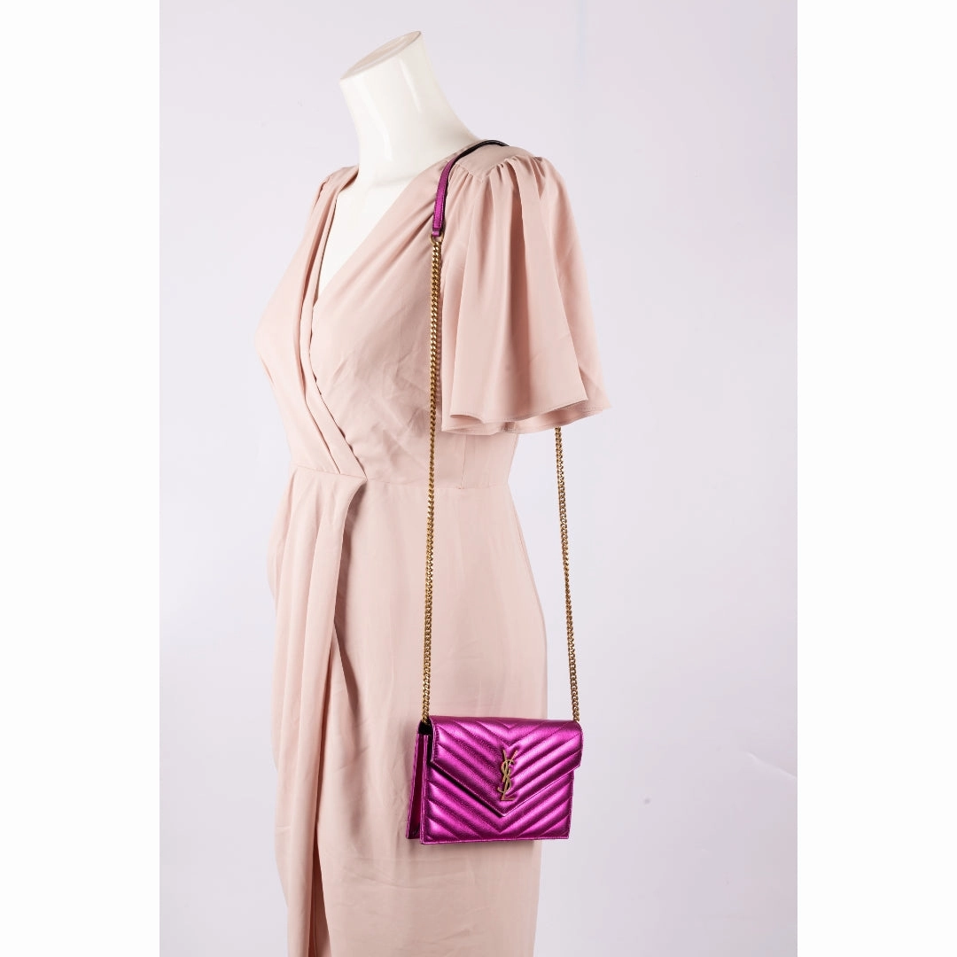 Yves saint Laurent Pink Monogram Matelasse Envelope Wallet on Chain Bag