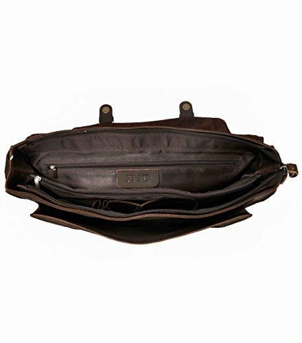 Zlyc Men Vintage Handmade Leather Messenger Bag Shoulder Briefcase Fit 14 Inch Laptop, Dark